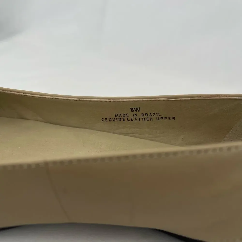 Talbots Women Tan Leather Buckle Ballet Flats Comfort Shoes Wide Width 8W